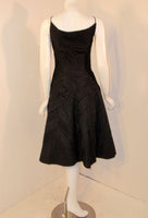 CEIL CHAPMAN 1950s Black Ribbed Chevron Cocktail Dress