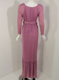 MARY MCFADDEN 1970s Mauve Pleated Gown,Rope Belt Size 10