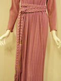 MARY MCFADDEN 1970s Mauve Pleated Gown,Rope Belt Size 10