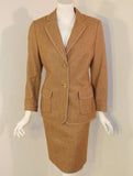 RENA LANGE 1990s 2 pc Tan Skirt Suit with Poodle Print Lining