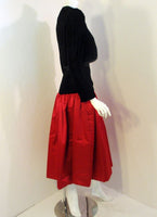 ADOLFO 1980s 2 pc Red Satin Skirt and Black Velvet Jacket