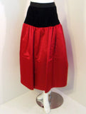 ADOLFO 1980s 2 pc Red Satin Skirt and Black Velvet Jacket