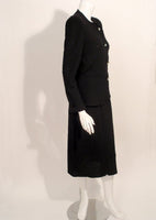 HATTIE CARNEGIE 1940s 2 pc Black Boucle Knit Skirt Suit