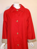 BONNIE CASHIN Vintage Red and Tan Raincoat with Gold Closures Size 16
