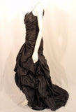 VINTAGE Circa 1980s Black Taffeta Ruched Long Gown, Train