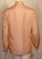 HERMES 1980s Sport Pink & Cream Silk Blouse w/ Pleat Detail
