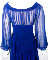 GIVENCHY Blue Velvet Off Shoulder Gown w/ Chiffon Sleeves