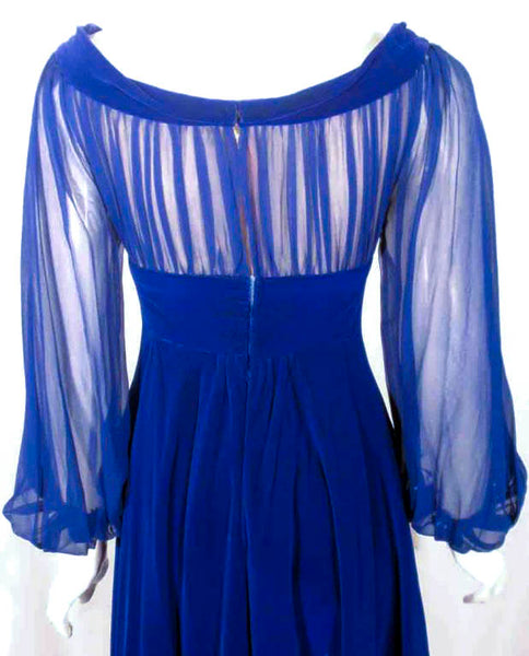 GIVENCHY Blue Velvet Off Shoulder Gown w/ Chiffon Sleeves The Paper Bag Princess GIVENCHY Blue Velvet Off Shoulder Gown w/ Chiffon Sleeves The Paper Bag Princess