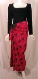 GIVENCHY 1980s Black Velvet Long Sleeve with Drape Pink Gown Size 4