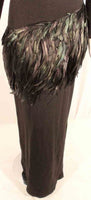 ADOLFO Long Black Knit Evening Gown with Iridescent Feathers
