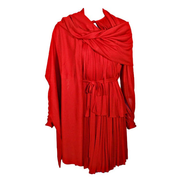 GEOFFREY BEENE Red Jersey Knit 3 Pc Skirt, Top, and Wrap Ensemble