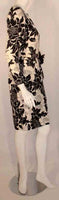 ANDRE LAUG Black and White Silk Floral Print Dress with Flower Belt
