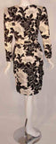 ANDRE LAUG Black and White Silk Floral Print Dress with Flower Belt