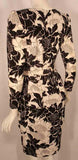 ANDRE LAUG Black and White Silk Floral Print Dress with Flower Belt