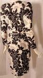 ANDRE LAUG Black and White Silk Floral Print Dress with Flower Belt