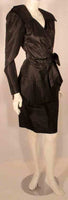 ADOLFO 1980s Black Silk Wrap Dress
