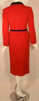 COURREGES 2 pc Red and Black Wool Jacket and Skirt Set with Belt