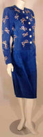 YVES SAINT LAURENT 2 pc Blue Suede and Rhinestone Skirt Set