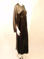 JACQUELINE DE RIBES Black Silk Chiffon Slip Dress with Caftan