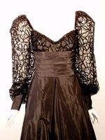 LORIS AZZARO 1980s Black Taffeta & Lace Gown