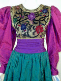 OSCAR DE LA RENTA  Green, Purple, Pink Gown with Beaded Bodice