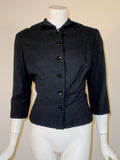 HOWARD GREER 1950s Black Wool Waist Jacket, Velvet Bows Size 6
