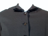 HOWARD GREER 1950s Black Wool Waist Jacket, Velvet Bows Size 6