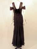 ELEANORA GARNETT Black Shirred Chiffon Evening Gown