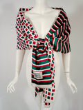 NORMAN NORELL Burgundy, Cream and Green Large Silk Scarf