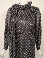 ANDRE LAUG Polka Dot Sequin Chiffon Gown, Scarf Size 4
