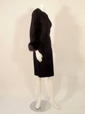 DON LOPER Black Long Sleeve Wool Dress, Side Slit, and Fur Cuffs Size 6