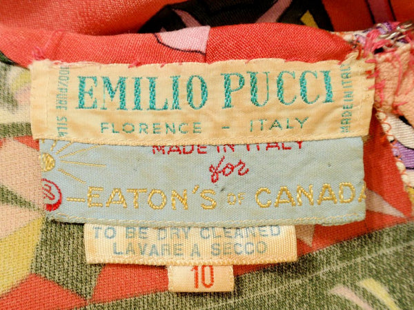 XXS 1960s Emilio Pucci Dress Long Sleeve Signature Print Silk Rayon Jersey