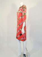 EMILIO PUCCI 1960s Vintage Coral Silk Jersey Print Dress