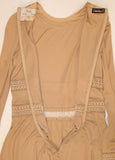 AVERARDO BESSI Tan Silk Jersey Long Sleeve Dress with Border Print