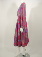 EMILIO PUCCI Fuchsia Print Silk Peasant Blouse and Wool skirt