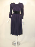 GEOFFREY BEENE Purple Wool Knit Dress and Wide Patent Belt