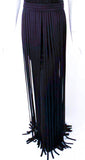 This is an incredible black silk jersey "No Strings Attached" gown, by Elizabeth Mason Couture. The gown is fitted to the body with loose flowing "strings", and braided detail.  This is a custom made gown. It can be made in any size, color, or fabric. Couture orders take approximately forty five days from design to fittings completion. 