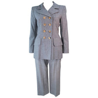 YVES SAINT LAURENT Gray Wool Pinstripe Trouser Set Size 40