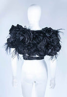 ELIZABETH MASON COUTURE Silk "Rose" Wrap Feathers Rhinestones