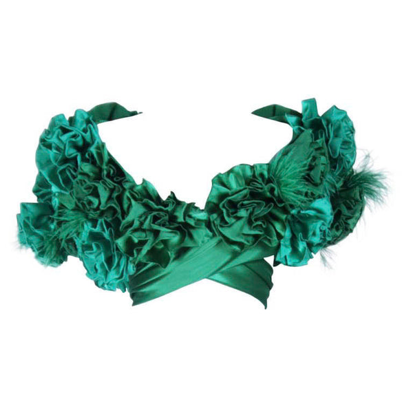 ELIZABETH MASON COUTURE Silk Green "Rose" Wrap with Feathers
