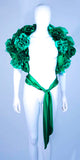 ELIZABETH MASON COUTURE Silk Green "Rose" Wrap with Feathers