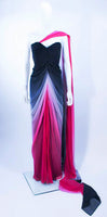 ELIZABETH MASON COUTURE 'Siren' Black to Pink Ombre Drape Gown
