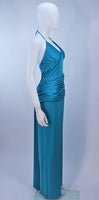ELIZABETH MASON COUTURE Blue Silk Jersey Halter Gown Size 2