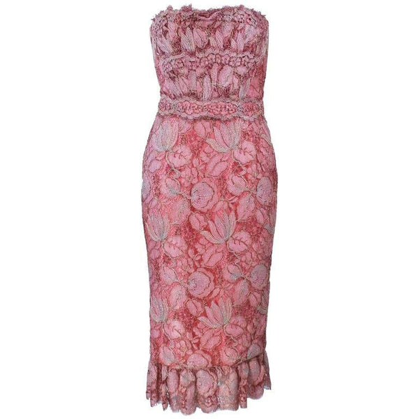 ELIZABETH MASON COUTURE Pink Metallic Lace Cocktail Dress The Paper Bag Princess ELIZABETH MASON COUTURE Pink Metallic Lace Cocktail Dress The Paper Bag Princess