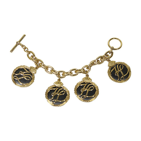 KARL LAGERFELD 1980s Gold Tone Charm Bracelet with Toggle Closure