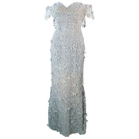TONY WARD Silver Metallic Lace Gown Size 2-4