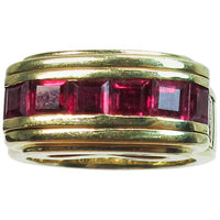 MOUAWAD 18 Karat Yellow Gold Diamond and Ruby Ring Size 6 3/4