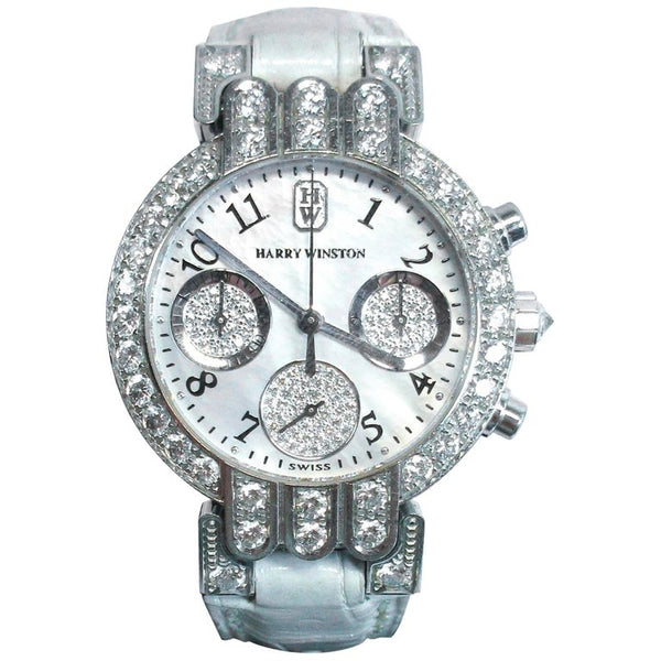 HARRY WINSTON 18 Karat White Gold and Diamond Watch with Exotic Strap