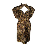 VICKY TIEL Silk Animal Print Bustier Dress with Capelet Size Small