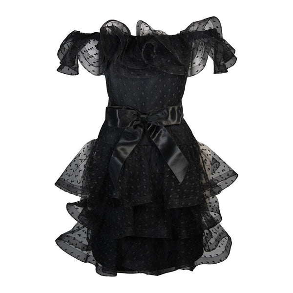 VICTOR COSTA Black Cocktail Dress w/ Horsehair Ruffles Size 2